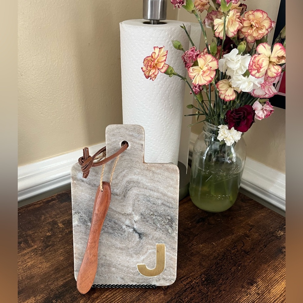 Small “J” Monogrammed Cheese Charcuterie Marble Board